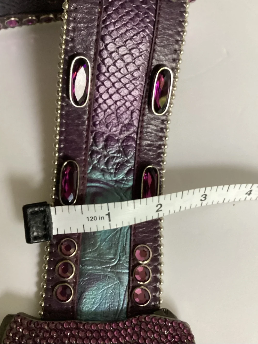 B.B.Simon Crystal Rhinestone Leather Belt Pink Purple Y2K Western Bling Glam